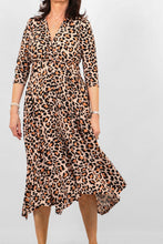 Load image into Gallery viewer, Natural Animal Print Knot Front Jersey Dress