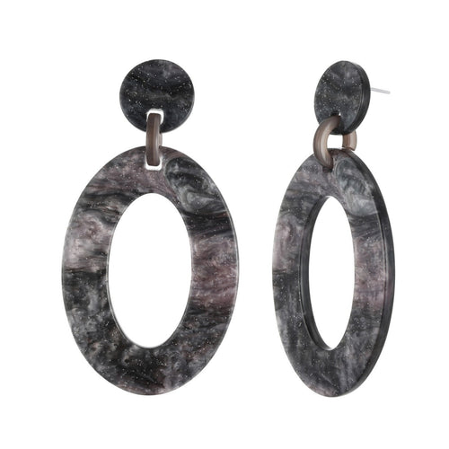 Grey & Purple Resin Oval Earrings