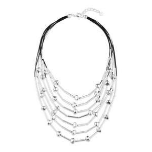 Multi Layered Silver Bead Necklace