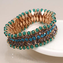 Load image into Gallery viewer, POM Antique Style Green &amp; Crystal Stretch Bracelet