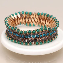 Load image into Gallery viewer, POM Antique Style Green &amp; Crystal Stretch Bracelet