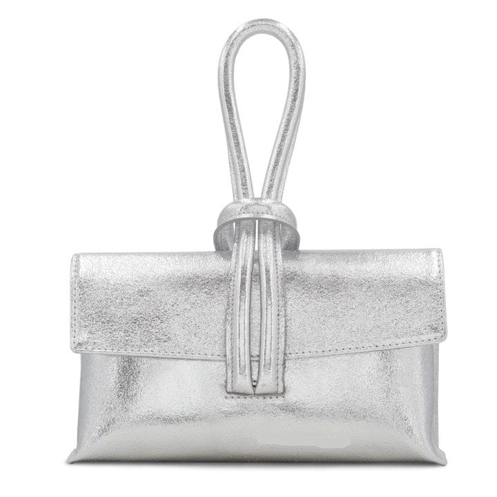 Silver Leather Loop Handle Bag