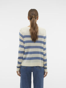 Vero Moda Fine Knit Pale Blue & Birch Stripe Jumper