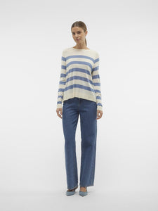 Vero Moda Fine Knit Pale Blue & Birch Stripe Jumper