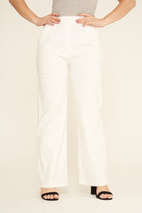 White Wide Leg Stretch Trousers