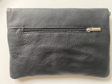 Load image into Gallery viewer, Black Leather Fold Over Clutch Bag