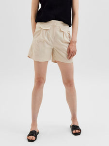 Tailored A-Line Linen Shorts- Cream