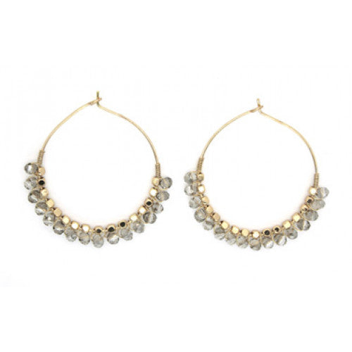 Grey Glass Bead Hoop Earrings