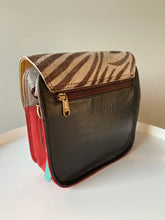 Load image into Gallery viewer, Lynne Leather Bag in Navy &amp; Animal Print
