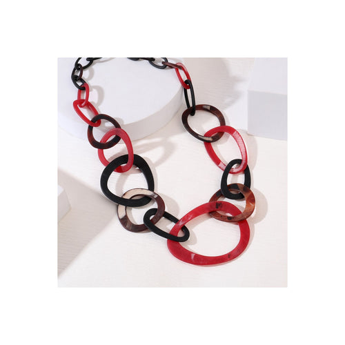 Red & Black Matt Resin Link Necklace