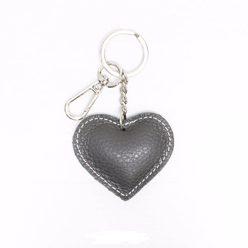 Dark Grey Leather Heart Keyring