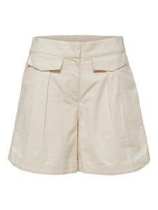 Tailored A-Line Linen Shorts- Cream