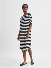 Load image into Gallery viewer, Striped Jersey T-Shirt Dress- Black