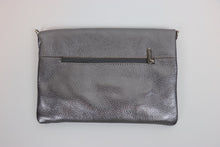 Load image into Gallery viewer, Metallic Grey Leather Fold Over Clutch Bag
