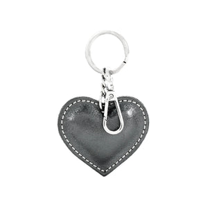 Leather Heart keyring - Pewter