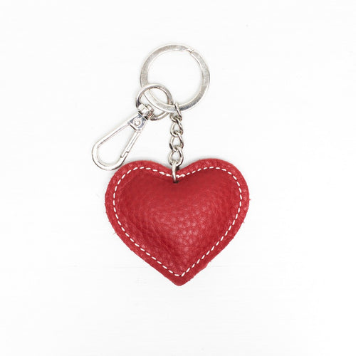 Leather Heart Keyring - Red